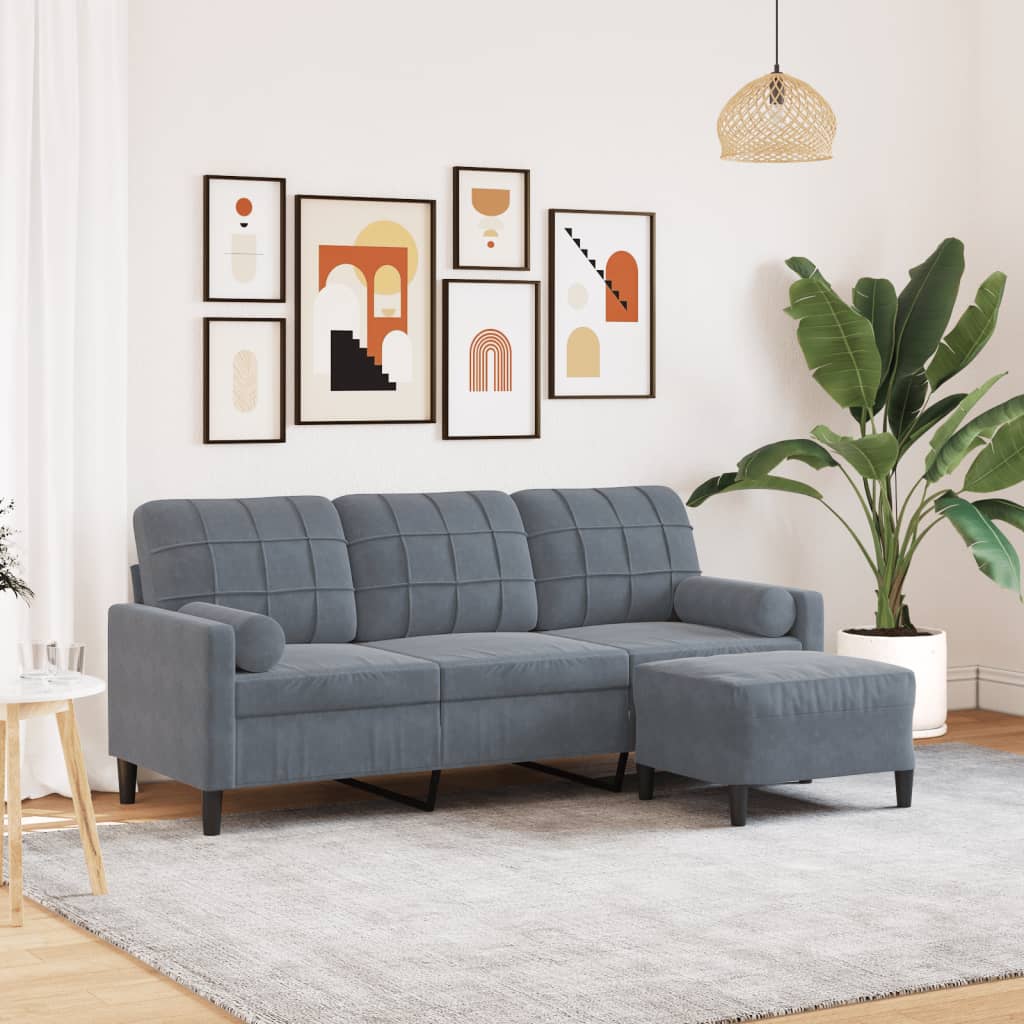 3-Sitssoffa Med Fotpall Sammet