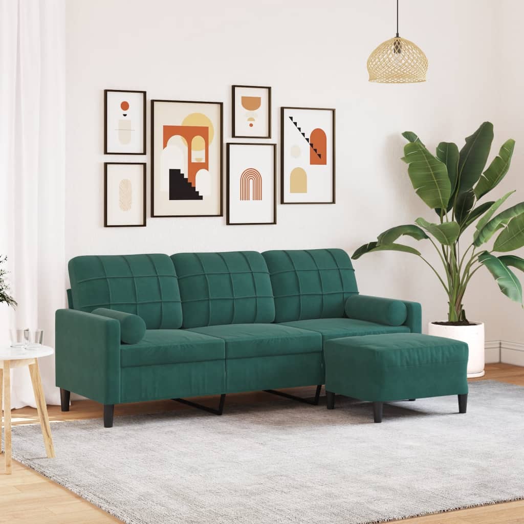3-Sitssoffa Med Fotpall Sammet