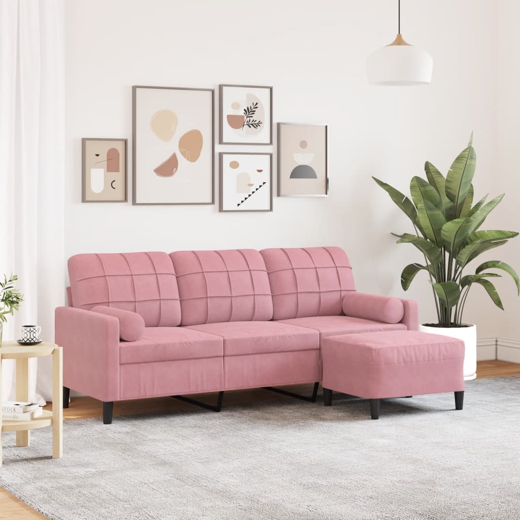 3-Sitssoffa Med Fotpall Sammet