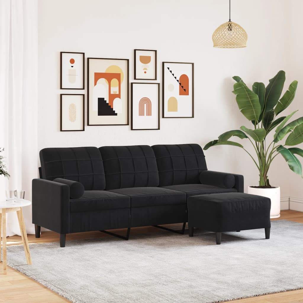 3-Sitssoffa Med Fotpall Sammet