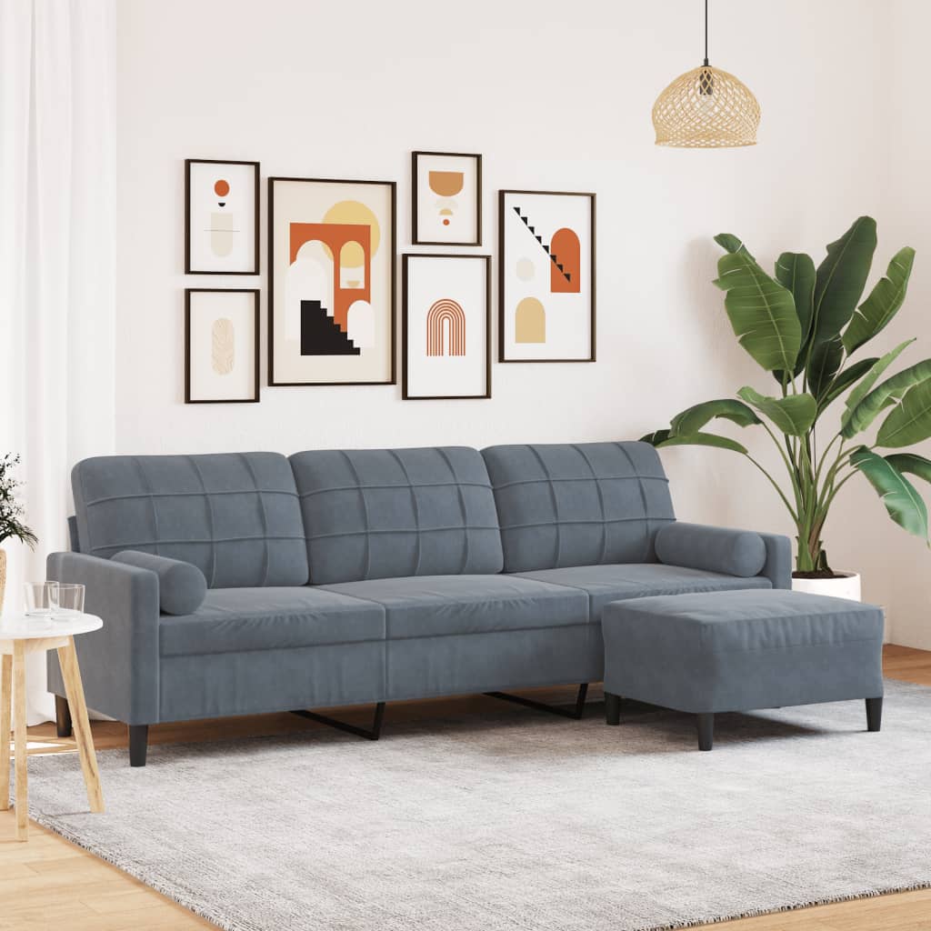 3-Sitssoffa Med Fotpall Sammet
