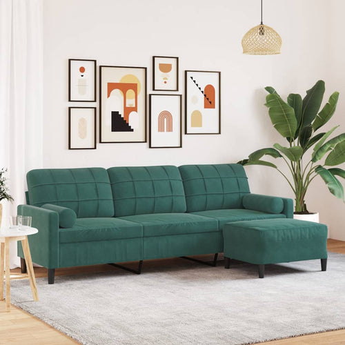 3-Sitssoffa Med Fotpall Sammet