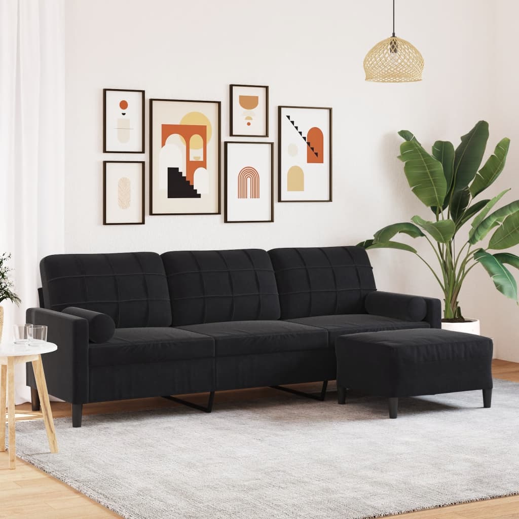 3-Sitssoffa Med Fotpall Sammet