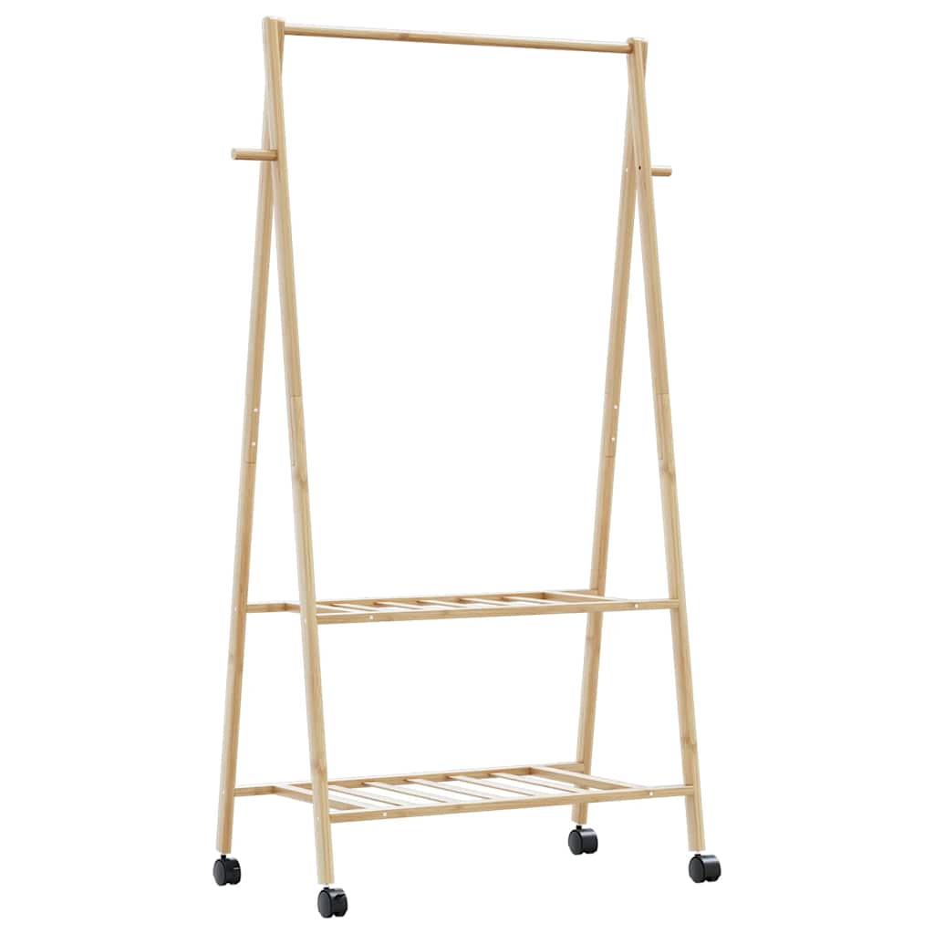 Klädställ Med Hyllor Och Hjul 132X45,5X155,5 Cm Bambu