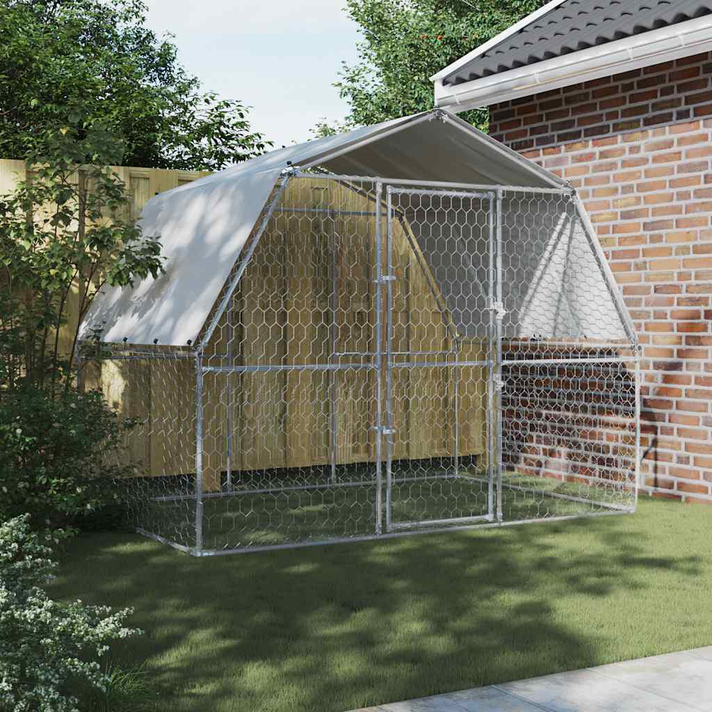 Hundgård Med Tak Och Dörr Silver Galvaniserat Stål