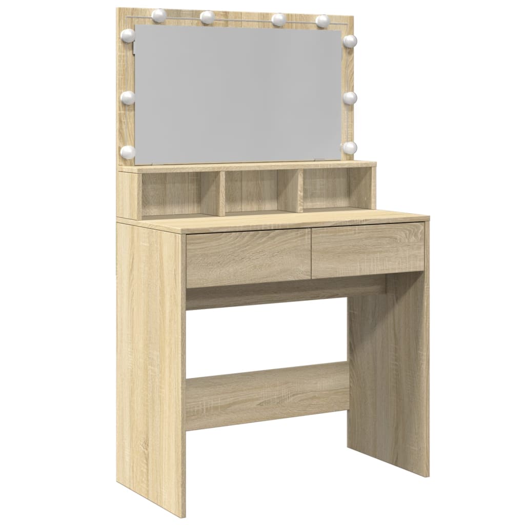 Sminkbord Med Led Sonoma-Ek 80X41X134,5 Cm