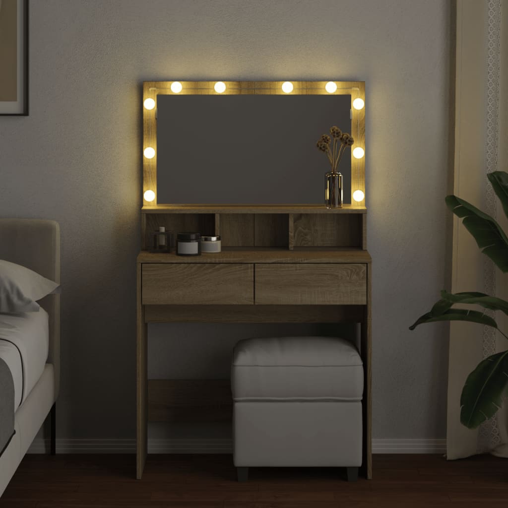 Sminkbord Med Led Sonoma-Ek 80X41X134,5 Cm