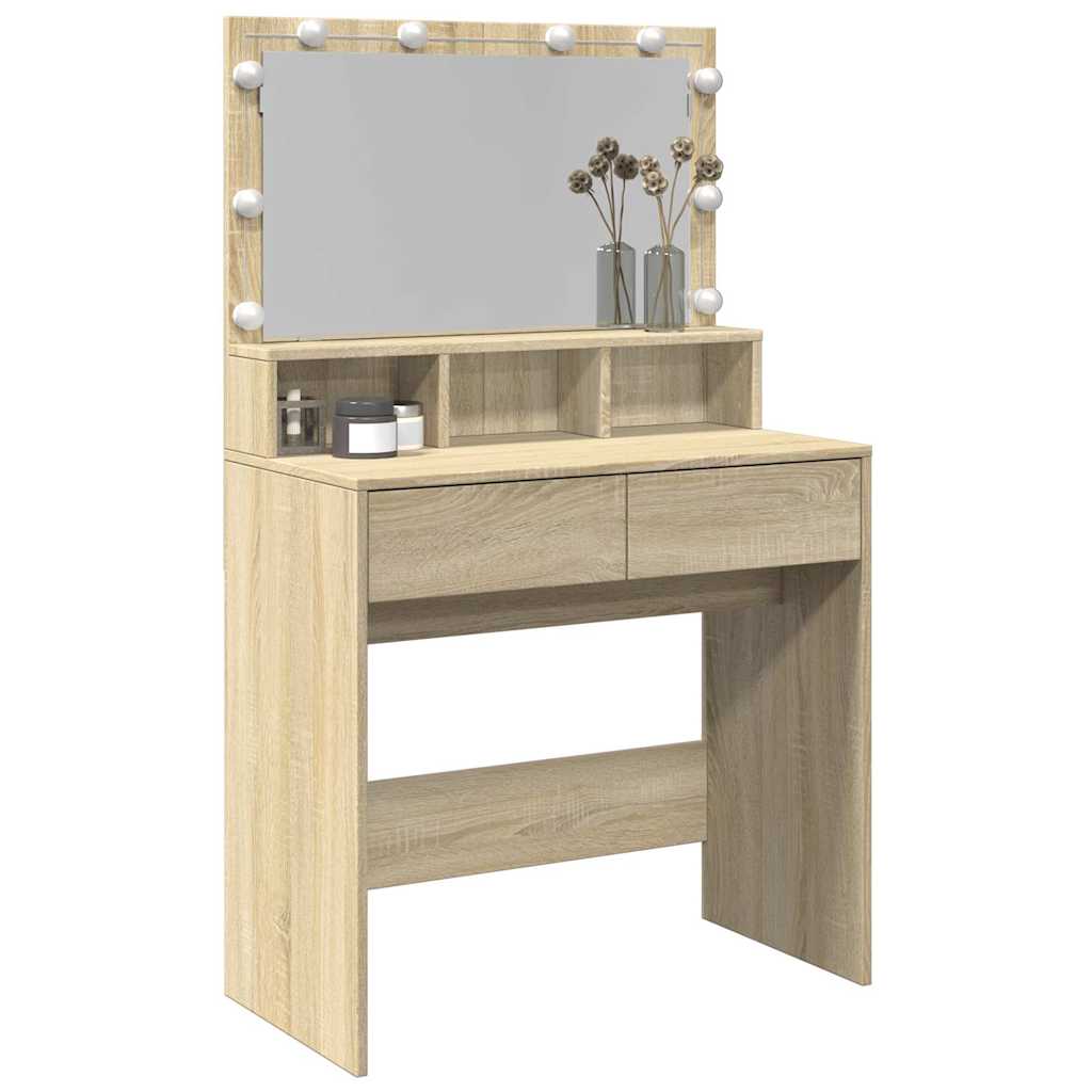 Sminkbord Med Led Sonoma-Ek 80X41X134,5 Cm
