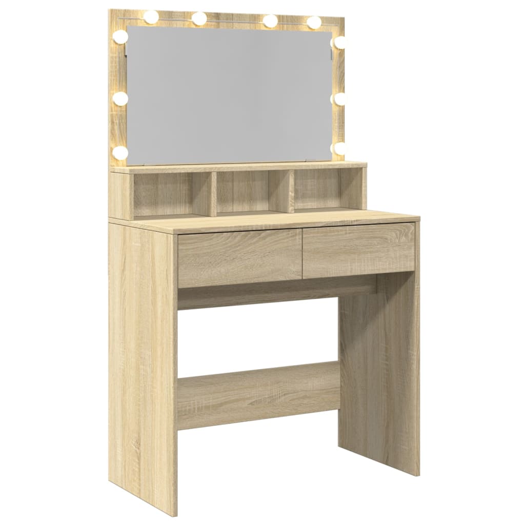 Sminkbord Med Led Sonoma-Ek 80X41X134,5 Cm