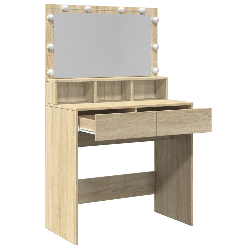 Sminkbord Med Led Sonoma-Ek 80X41X134,5 Cm