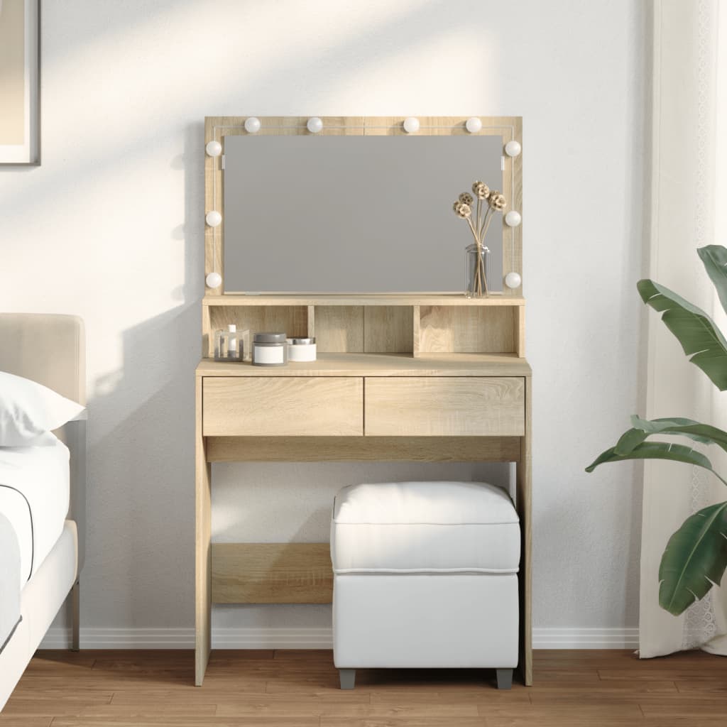 Sminkbord Med Led Sonoma-Ek 80X41X134,5 Cm