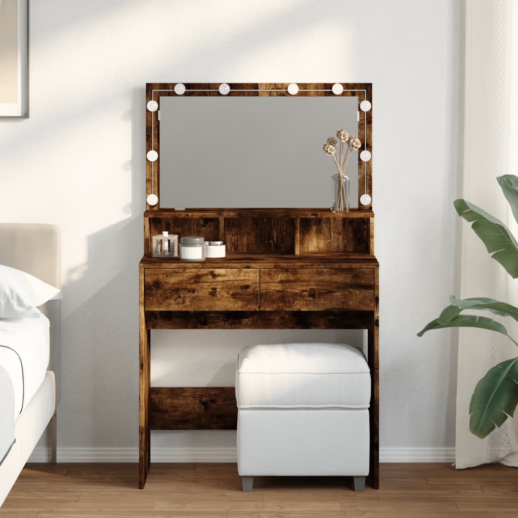 Sminkbord Med Led Sonoma-Ek 80X41X134,5 Cm