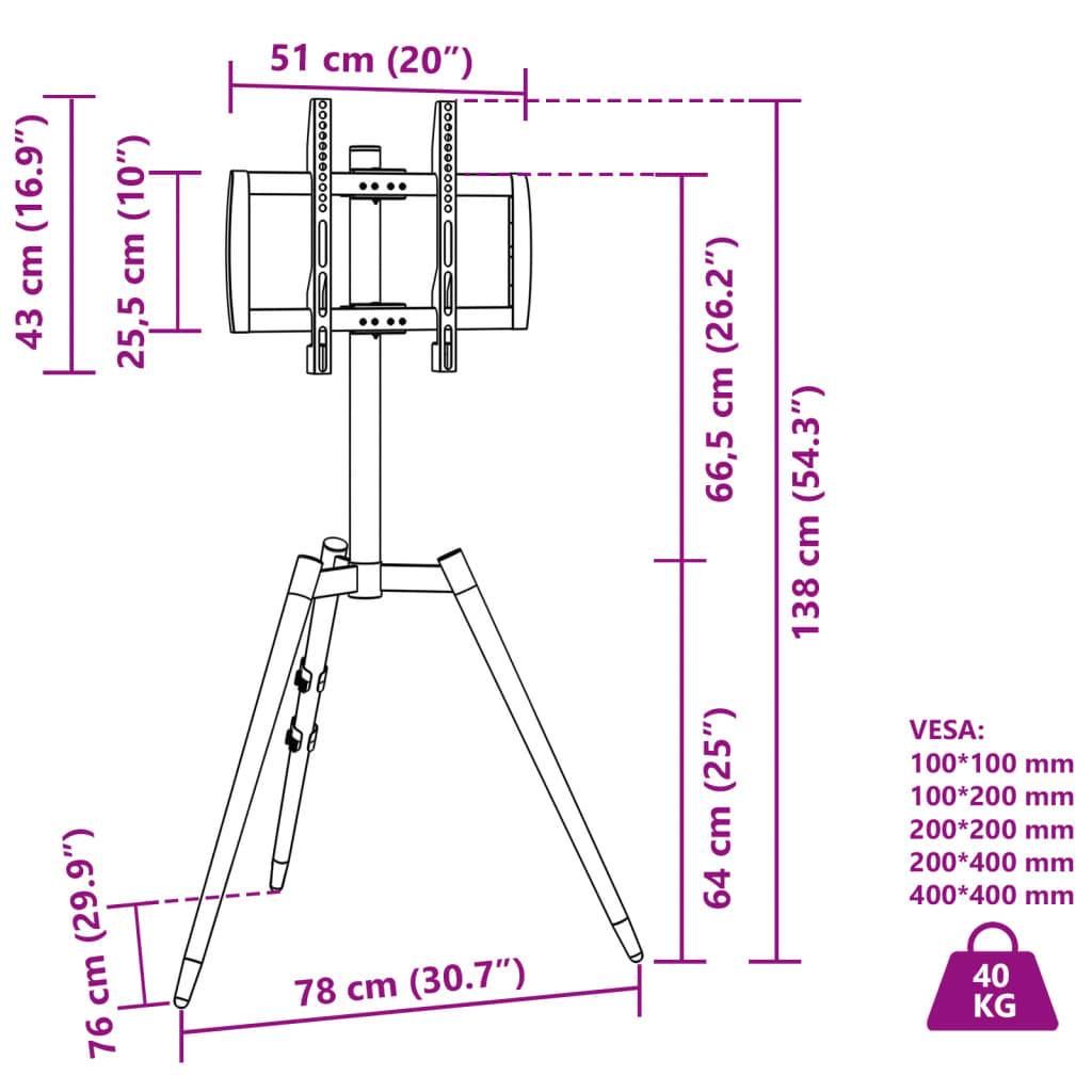 Tv-Stativ För 37-65 Tums Skärm Max Vesa 400X400 Mm 40Kg