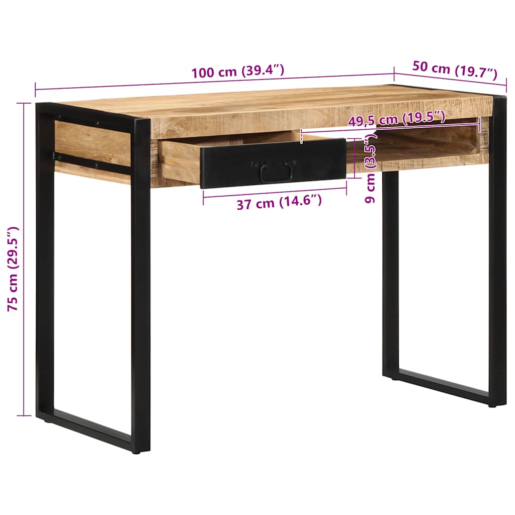 Skrivbord 100X50X75 Cm Massivt Grovt Trä Mango