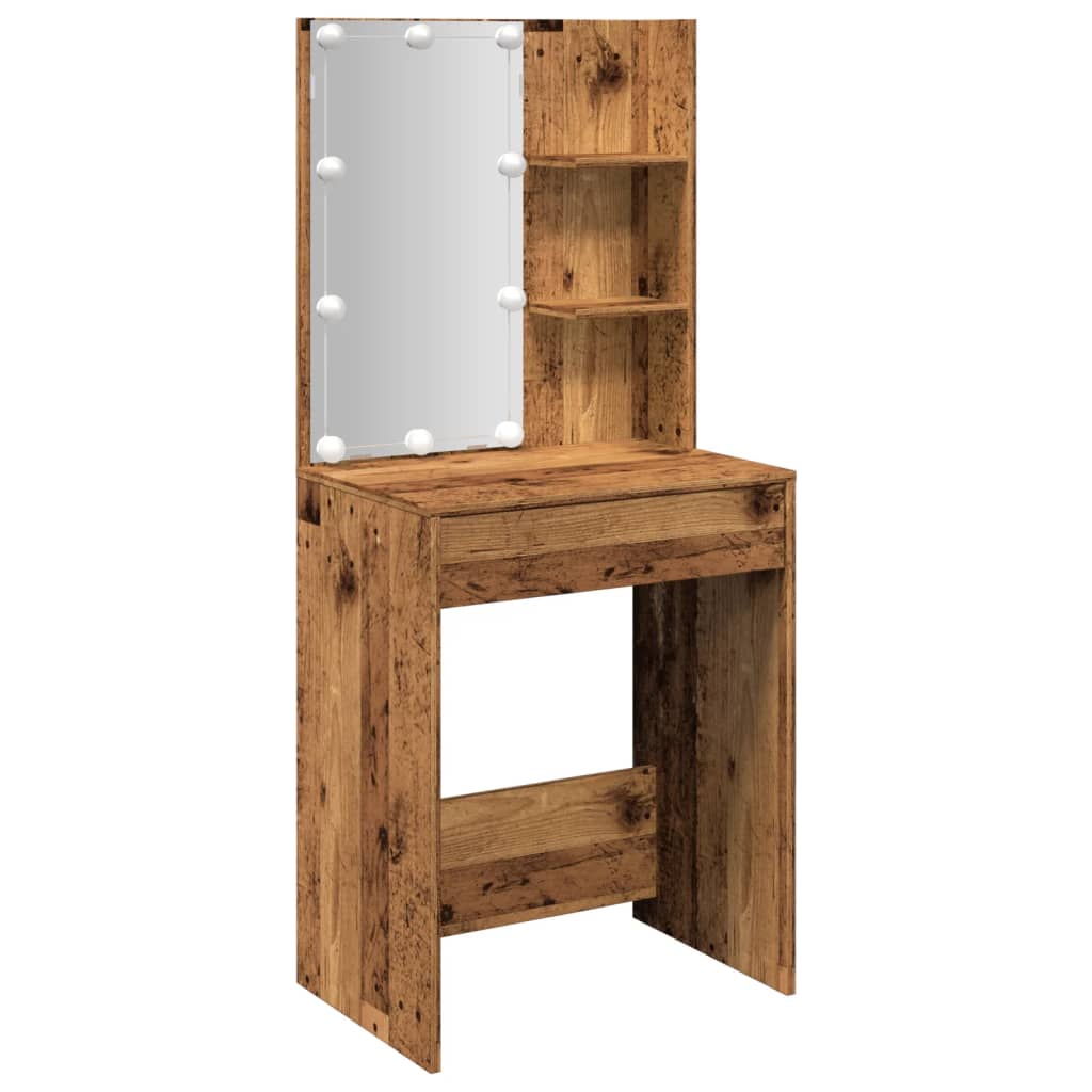 Sminkbord Med Led Åldrat Trä 60X40X140 Cm
