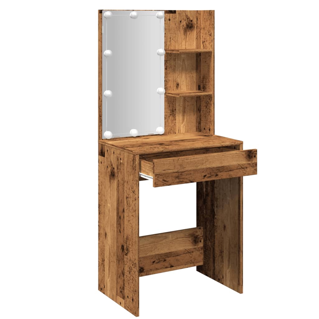 Sminkbord Med Led Åldrat Trä 60X40X140 Cm