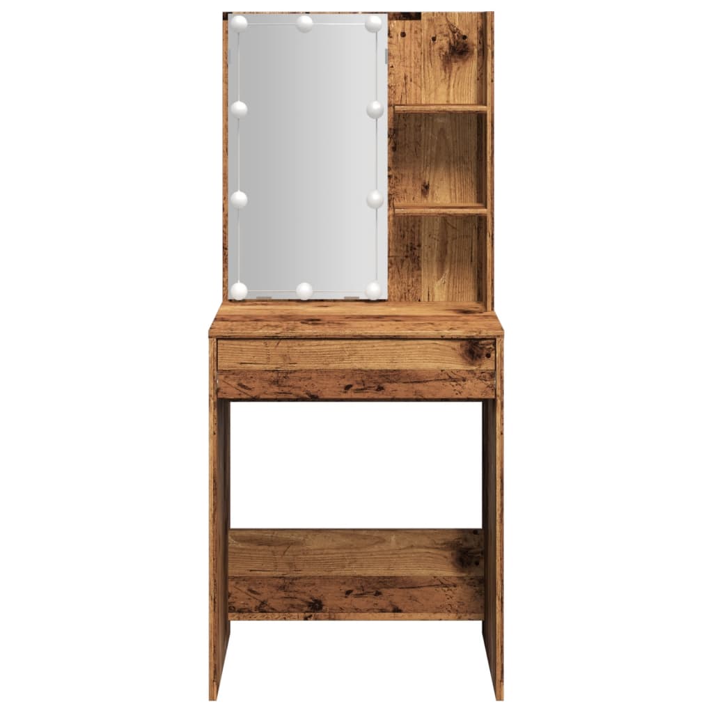 Sminkbord Med Led Åldrat Trä 60X40X140 Cm