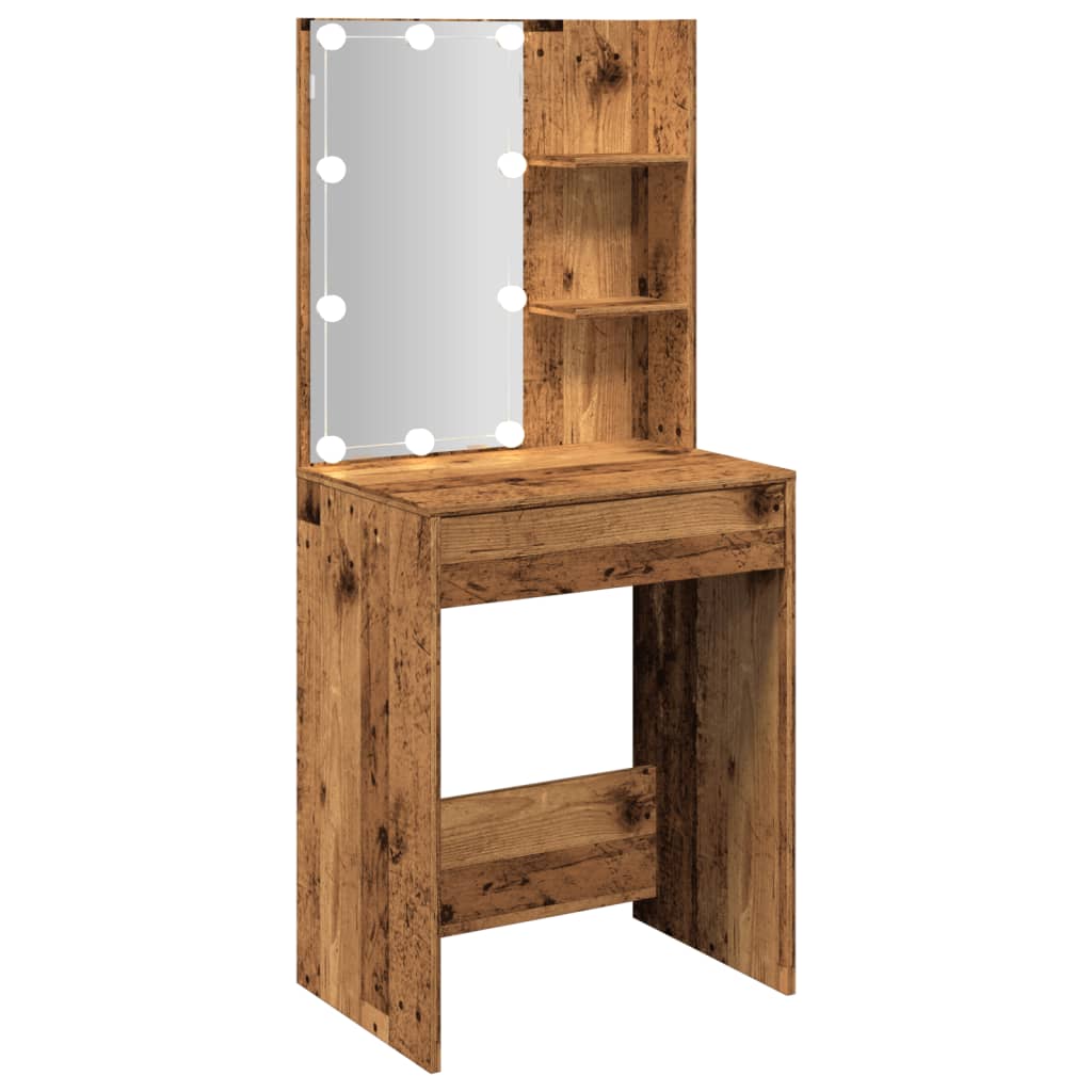Sminkbord Med Led Åldrat Trä 60X40X140 Cm