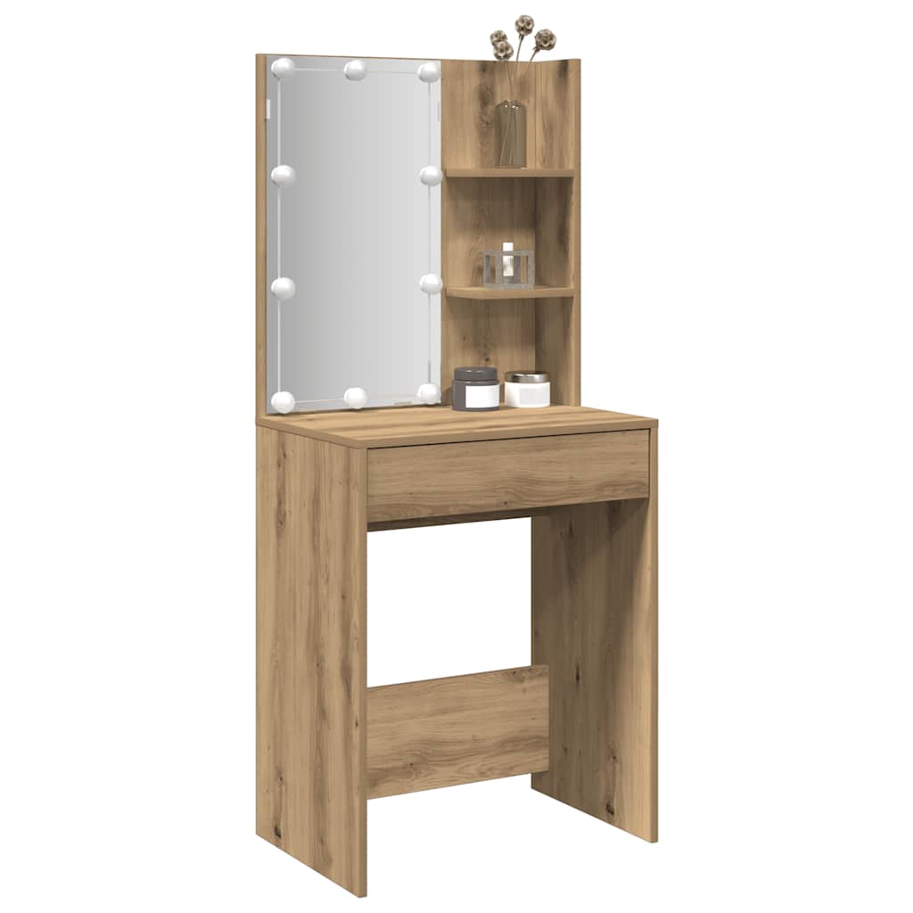 Sminkbord Med Led Åldrat Trä 60X40X140 Cm