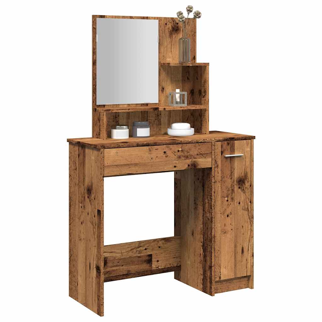 Sminkbord Med Spegel Hantverksmässig Ek 86,5X35X136 Cm