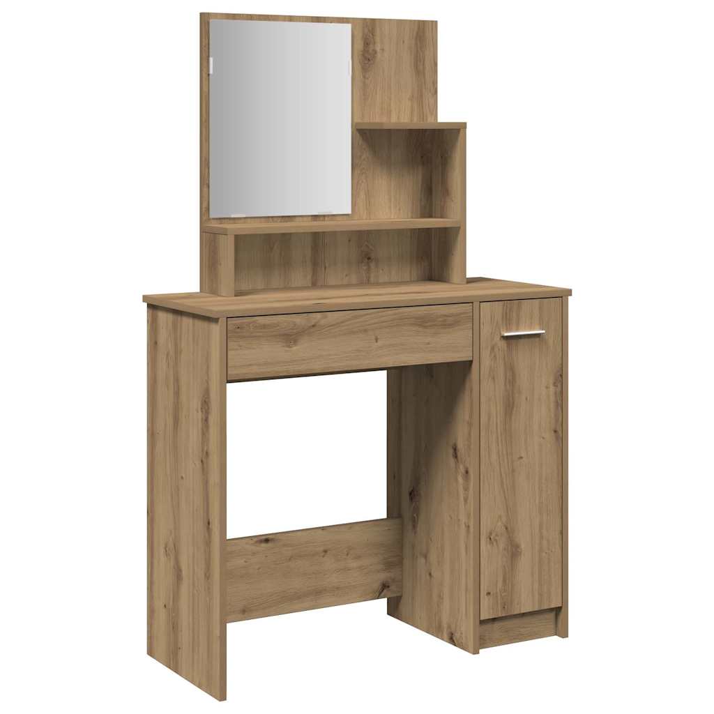 Sminkbord Med Spegel Hantverksmässig Ek 86,5X35X136 Cm