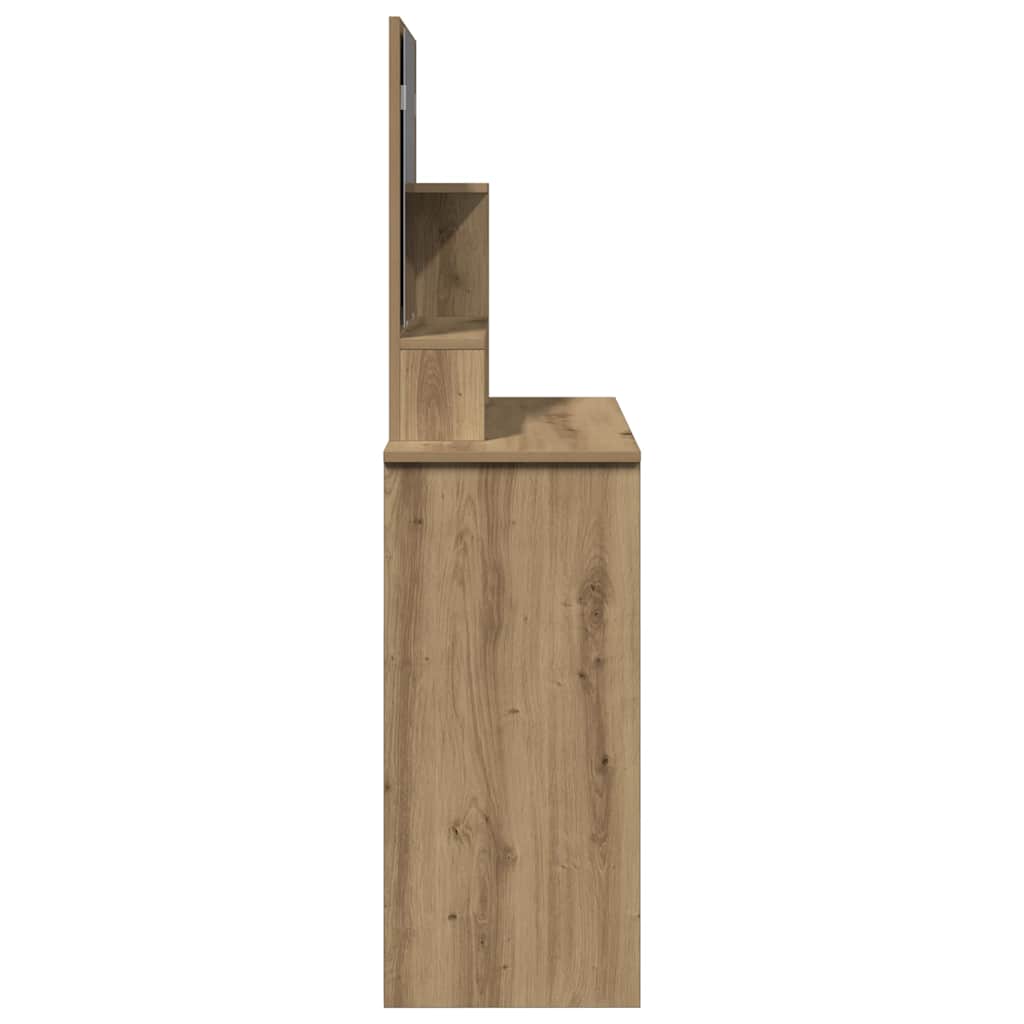 Sminkbord Med Spegel Hantverksmässig Ek 86,5X35X136 Cm