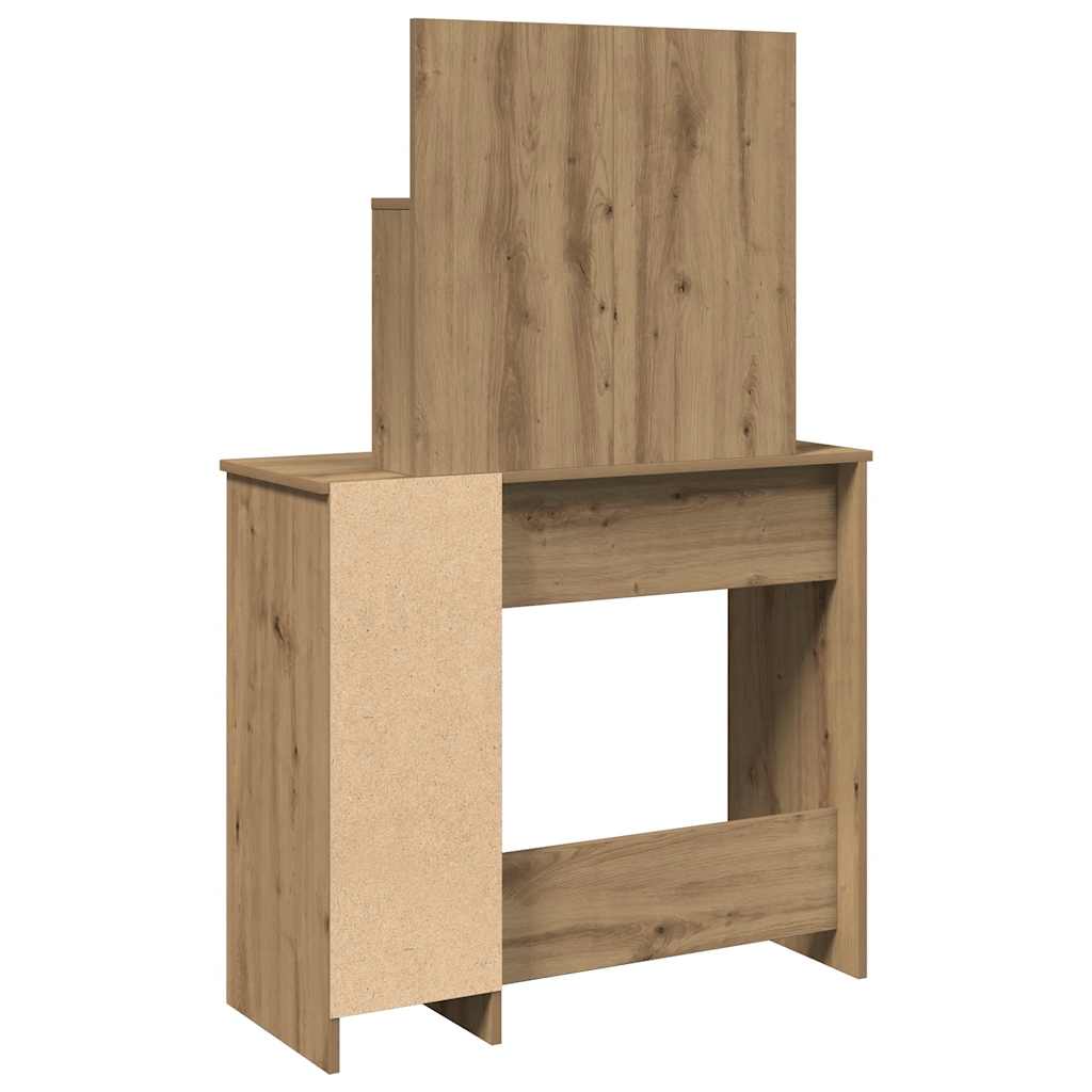 Sminkbord Med Spegel Hantverksmässig Ek 86,5X35X136 Cm