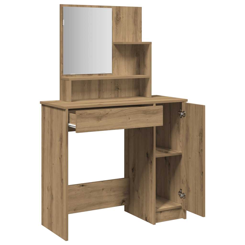 Sminkbord Med Spegel Hantverksmässig Ek 86,5X35X136 Cm