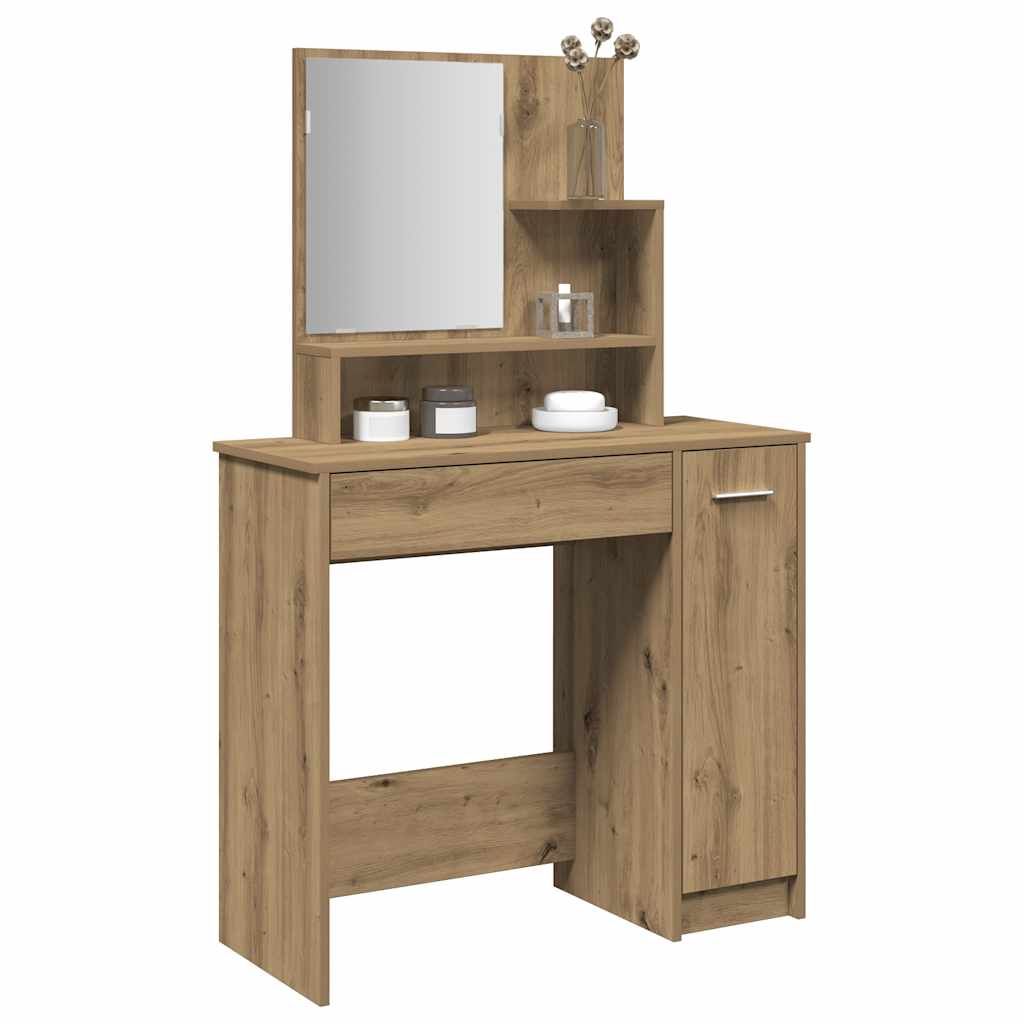 Sminkbord Med Spegel Hantverksmässig Ek 86,5X35X136 Cm