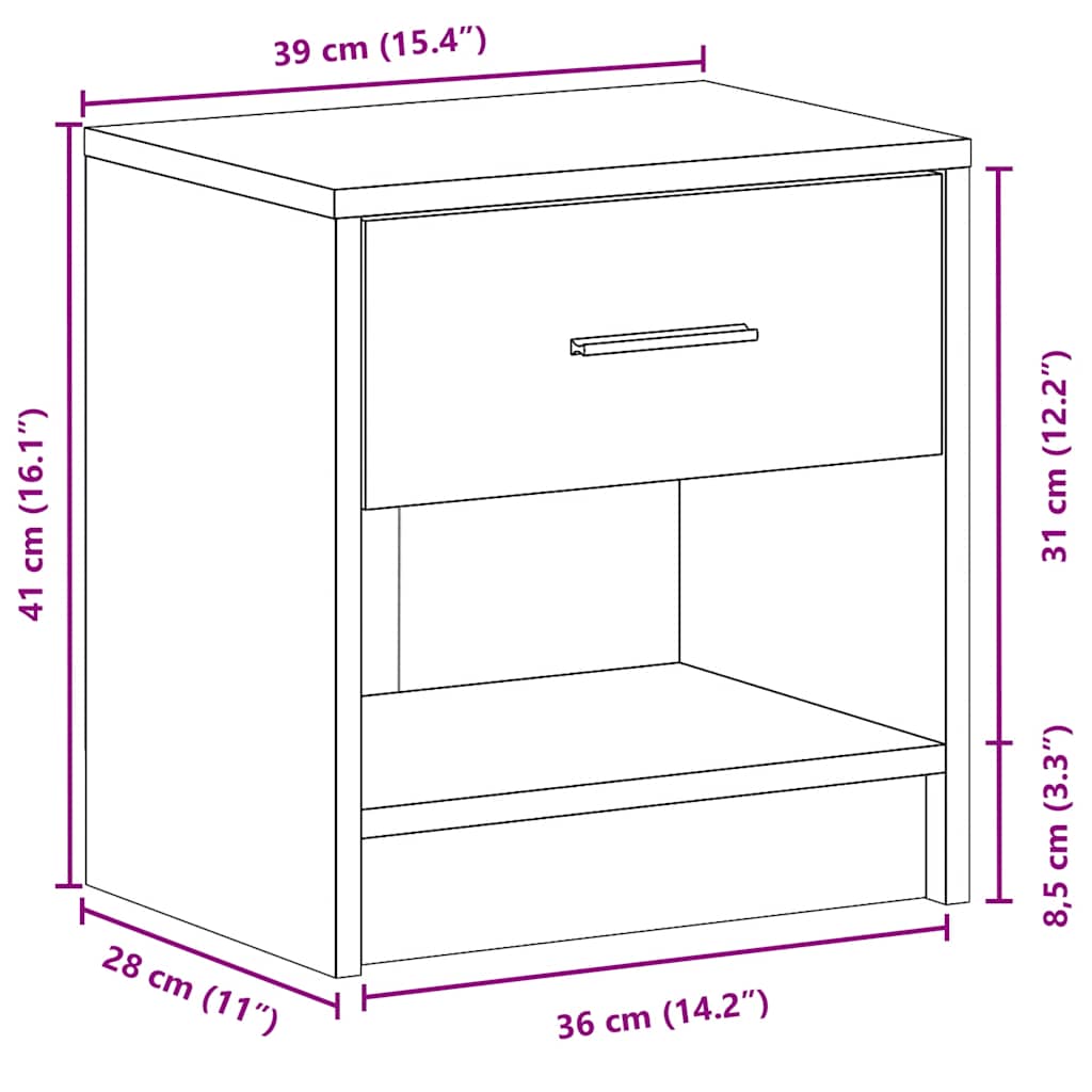 Sängbord 2 St Med Låda 39X28X41 Cm