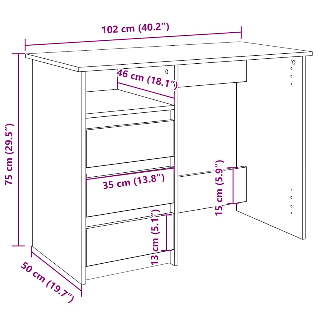 Skrivbord 102X50X75 Cm Konstruerat Trä