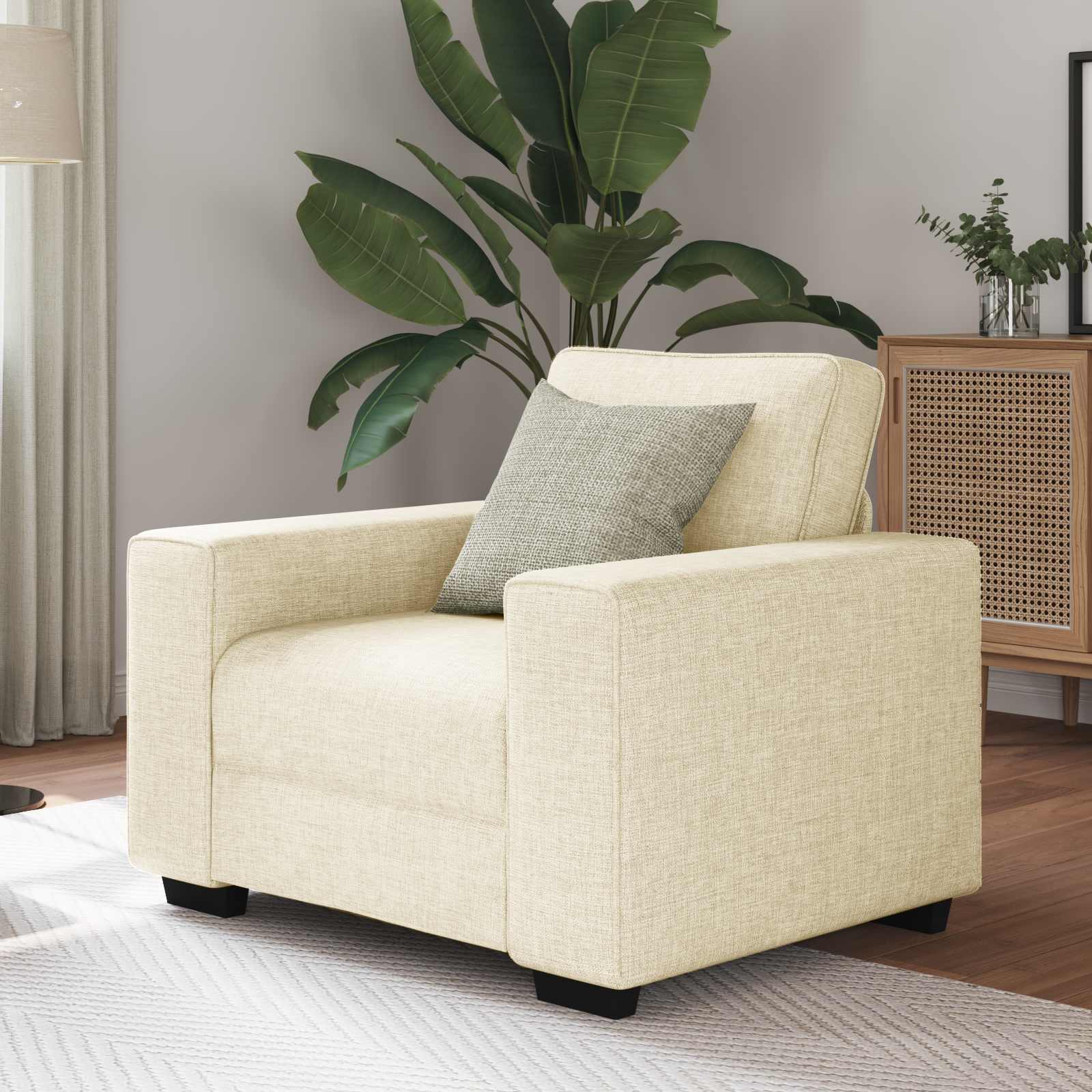 Soffstol Beige 100 Cm Linnenblandad Tyg