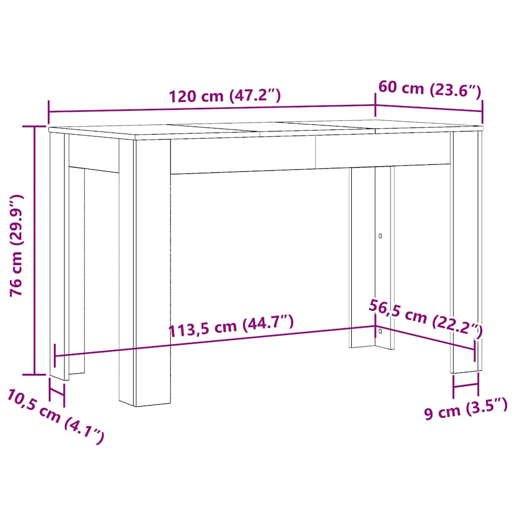 Matbord 120X60X76 Cm Konstruerat Trä