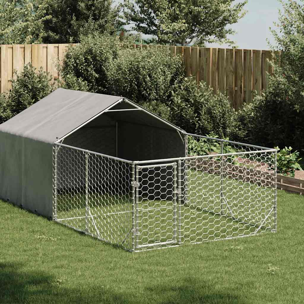 Hundkoja För Utomhusbruk Med Gård 8X2X1,5 M Galvaniserat Stål