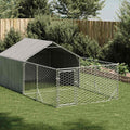 Hundkoja För Utomhusbruk Med Gård 8X2X1,5 M Galvaniserat Stål