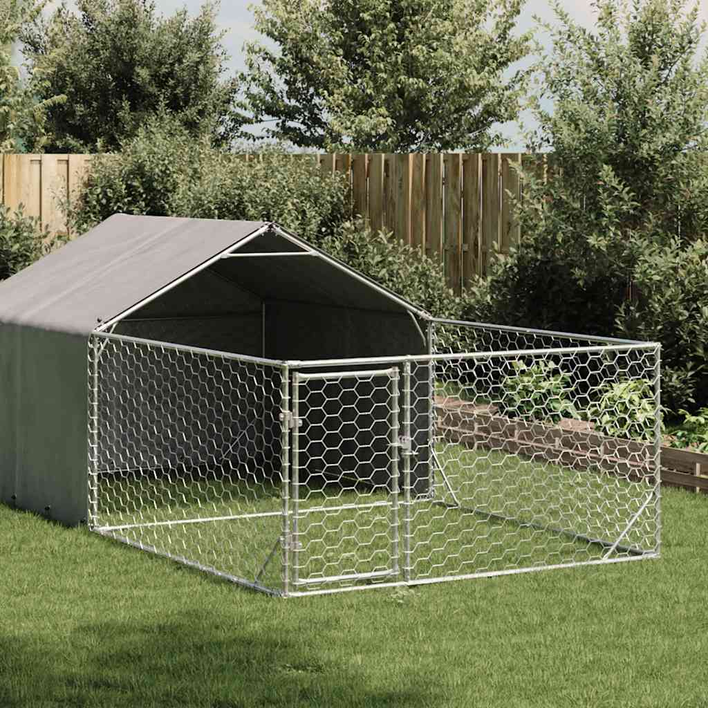 Hundkoja För Utomhusbruk Med Gård 8X2X1,5 M Galvaniserat Stål