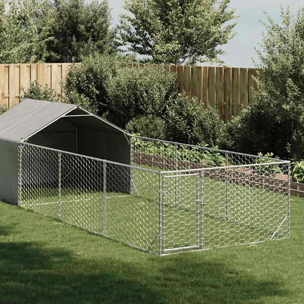 Hundkoja För Utomhusbruk Med Gård 8X2X1,5 M Galvaniserat Stål