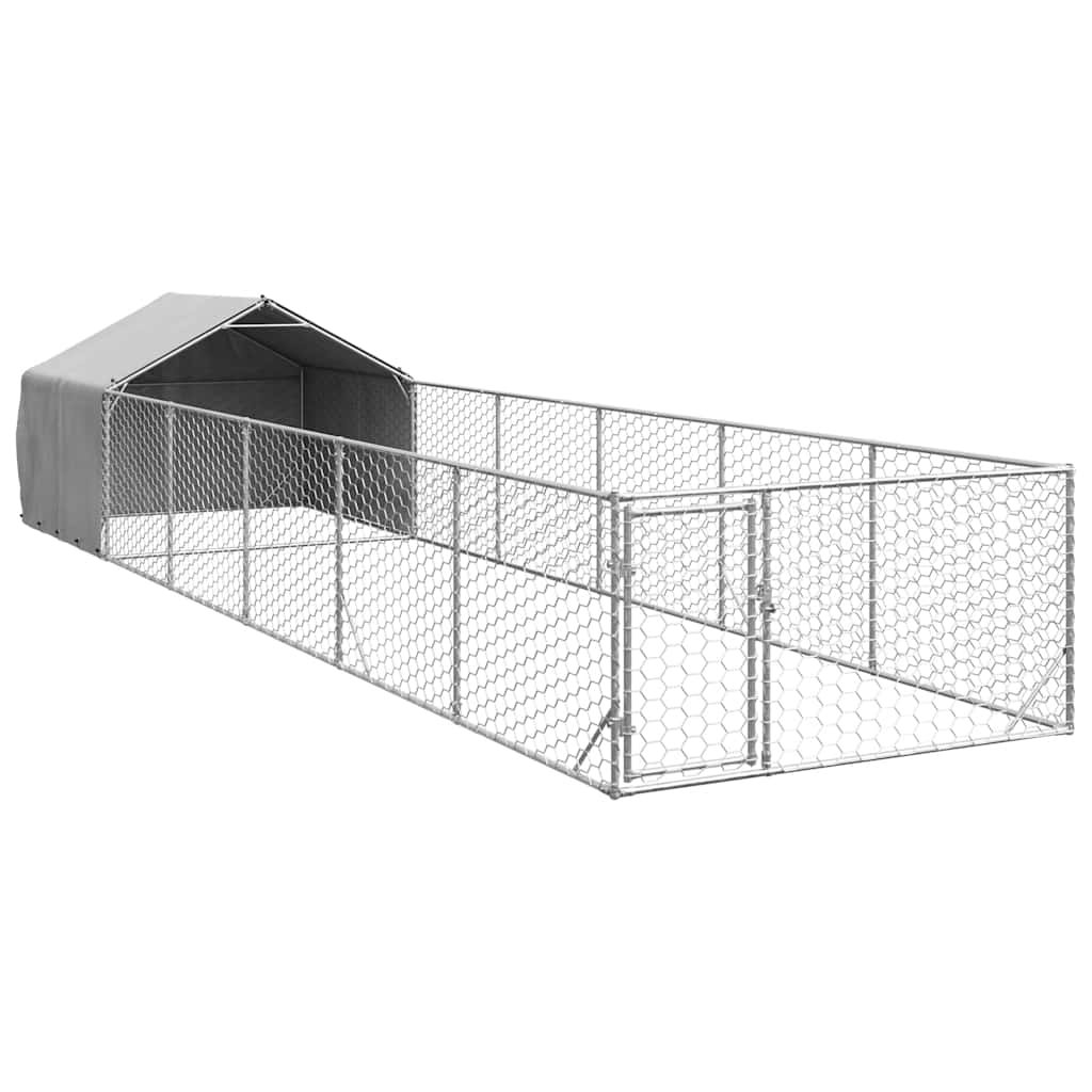 Hundkoja För Utomhusbruk Med Gård 8X2X1,5 M Galvaniserat Stål