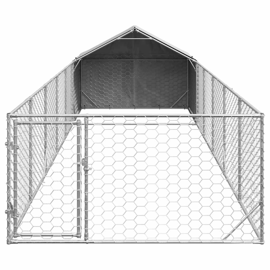 Hundkoja För Utomhusbruk Med Gård 8X2X1,5 M Galvaniserat Stål