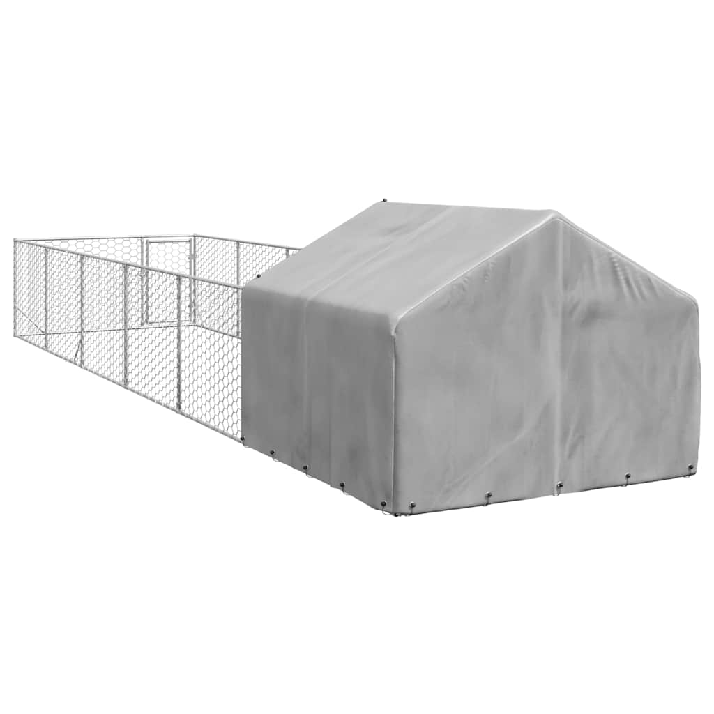 Hundkoja För Utomhusbruk Med Gård 8X2X1,5 M Galvaniserat Stål