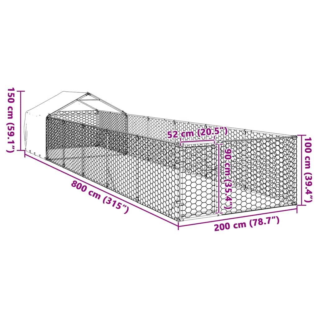Hundkoja För Utomhusbruk Med Gård 8X2X1,5 M Galvaniserat Stål