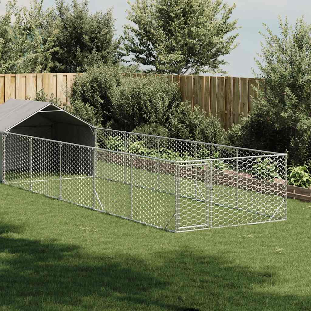 Hundkoja För Utomhusbruk Med Gård 8X2X1,5 M Galvaniserat Stål