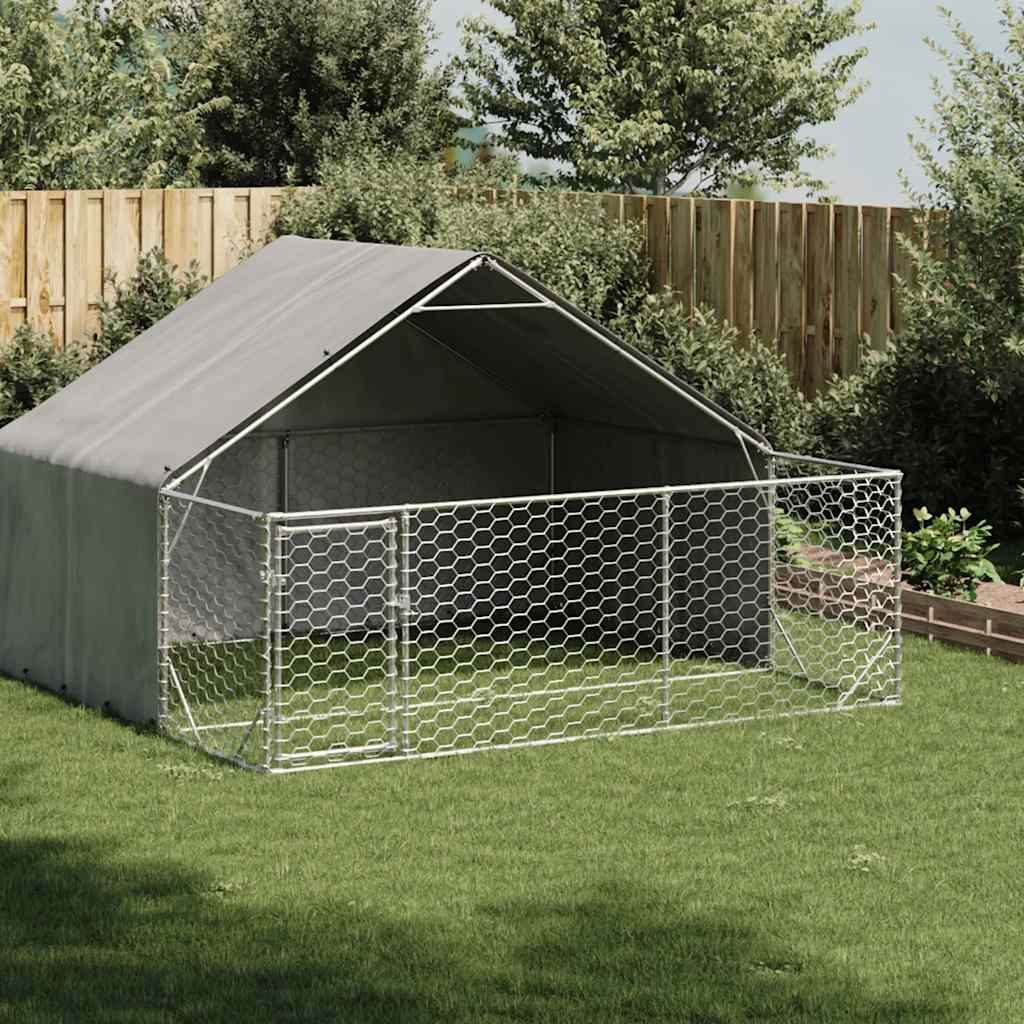 Hundkoja För Utomhusbruk Med Gård 8X2X1,5 M Galvaniserat Stål