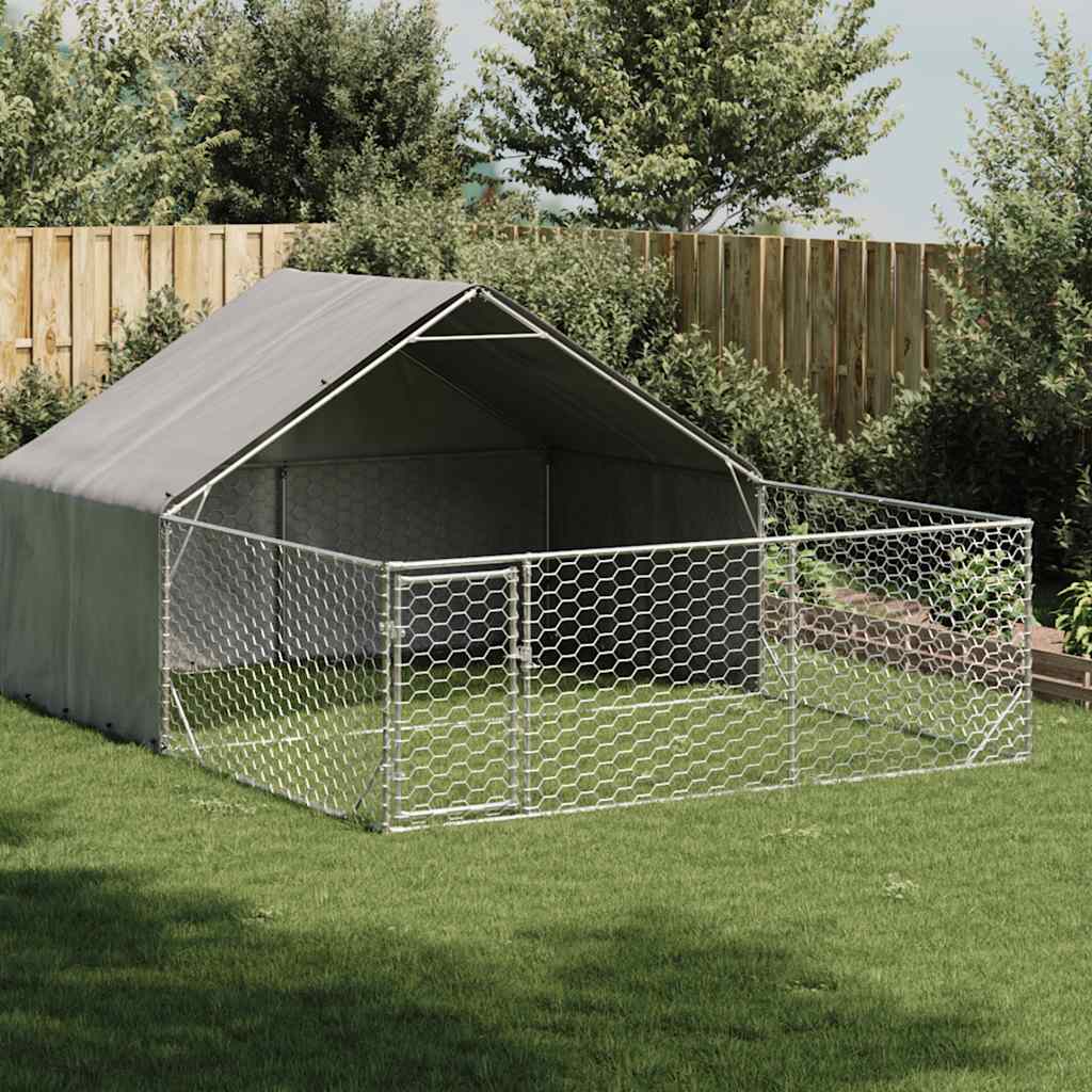 Hundkoja För Utomhusbruk Med Gård 8X2X1,5 M Galvaniserat Stål