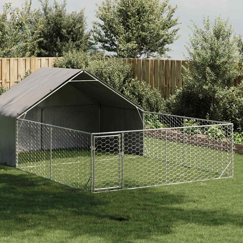 Hundkoja För Utomhusbruk Med Gård 8X2X1,5 M Galvaniserat Stål