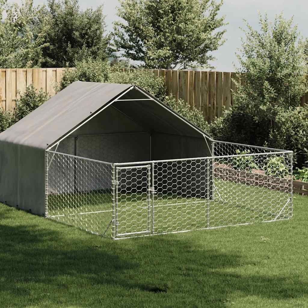 Hundkoja För Utomhusbruk Med Gård 8X2X1,5 M Galvaniserat Stål