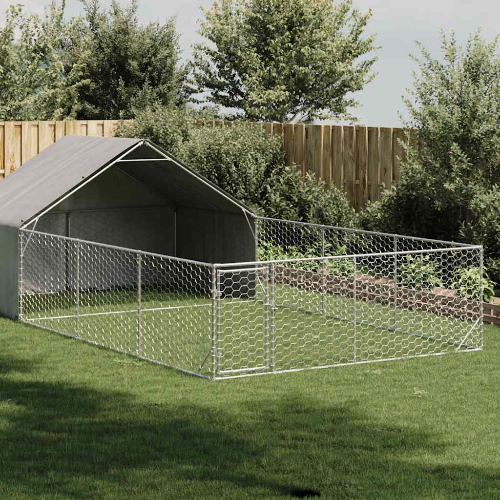 Hundkoja För Utomhusbruk Med Gård 8X2X1,5 M Galvaniserat Stål