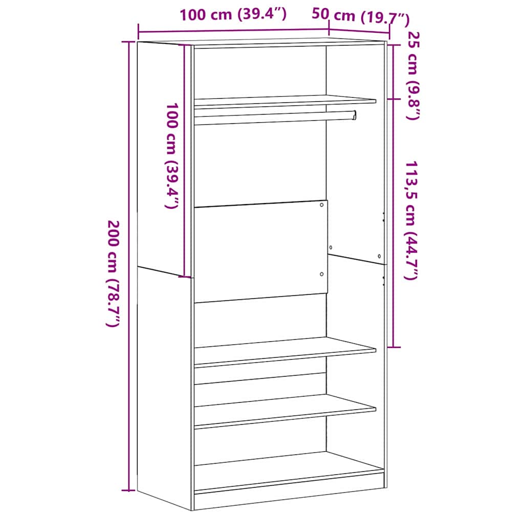 Garderob Svart Ek 100 X 50 X 200 Cm Konstruerat Trä