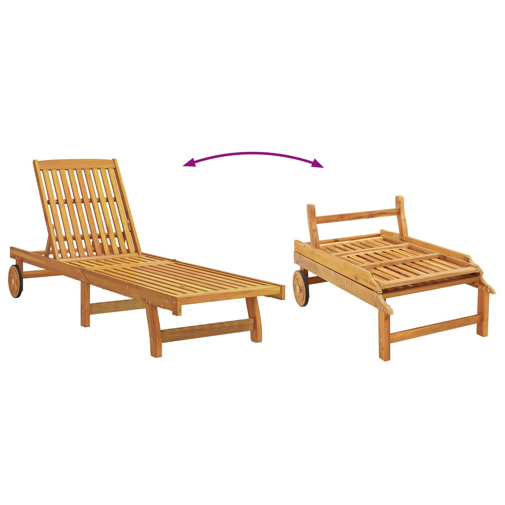 Solstol Reclining 1-Person 2 Pcs Brun Massivt Akaciaträ