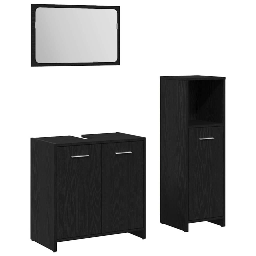 Badrumsmöbelset 3 St Svart Ek 30 X 30 X 95 Cm Konstruerat Trä
